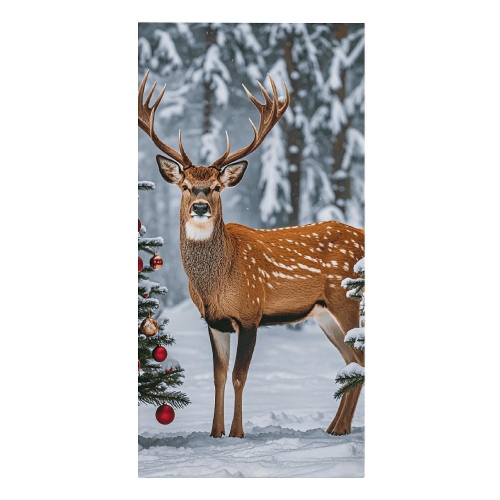 QMNLKH Cow Deer Trees Christmas Beach Towel for Women, Large Microfiber Pool Towel for Men, Absorbent Swim Towels for Home, Lightweight Bath Towels for Camping, Yoga, 30.3"x61.4"