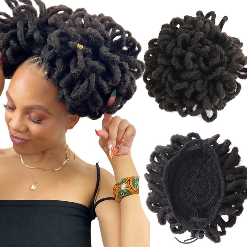 Panino per capelli disordinato Chignon con dreadlock, afro, chignon con coulisse, coda di cavallo, finti nu locs, extension for capelli Parrucchino a coda di cavallo per l'uso quotidiano(1B-30)