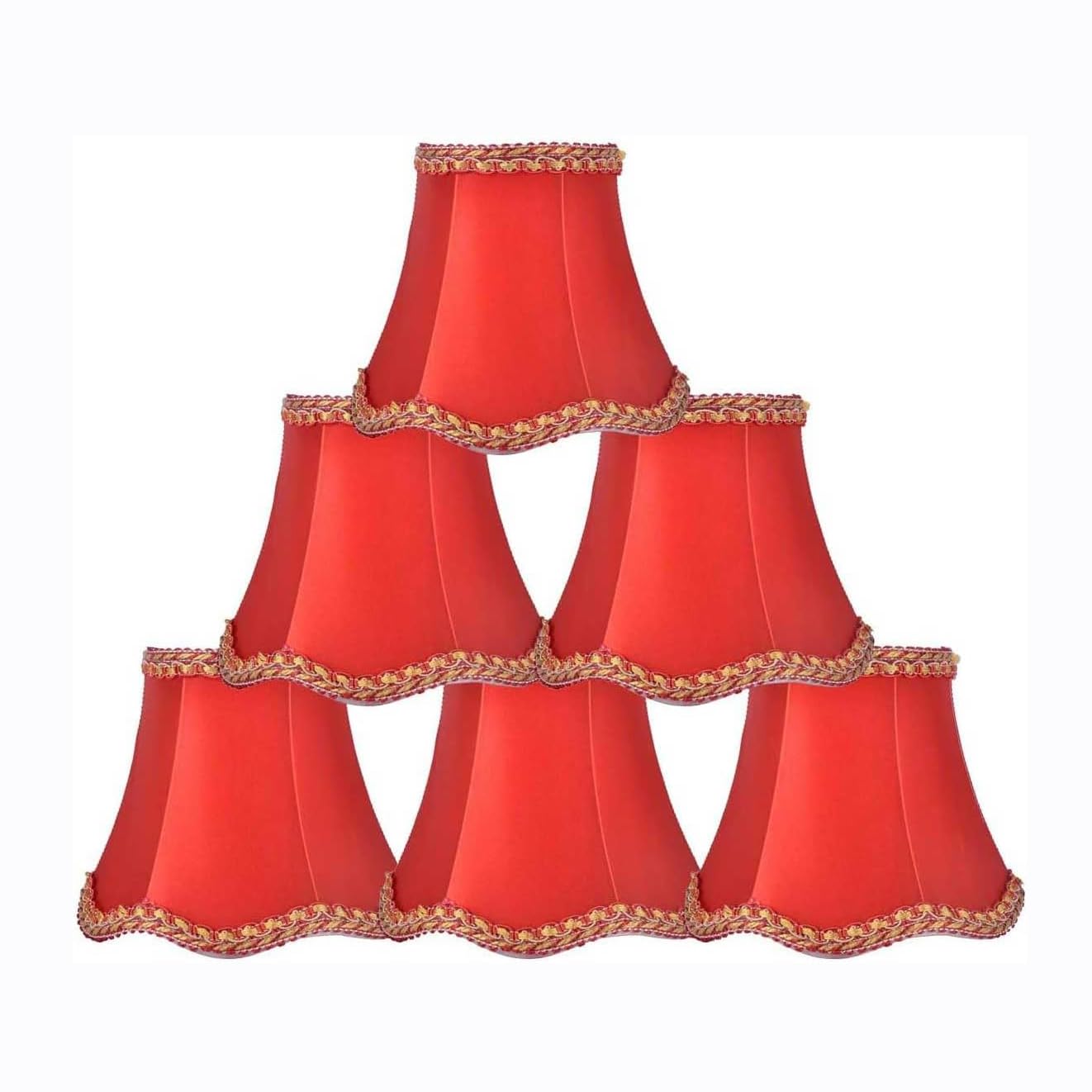 Lamp Shades Set of 6, Fabric Lampshade, Handmade Bell Shade, Clip-On Court Small Lampshade for Table Lamp Candle Crystal Chandelier,Red