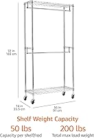 Vista 5 de Yaxa Basics Perchero de ropa ajustable para colgar, organizador de armario rodante con doble barra para colgar prendas, cromado, 36" x 14" x 72