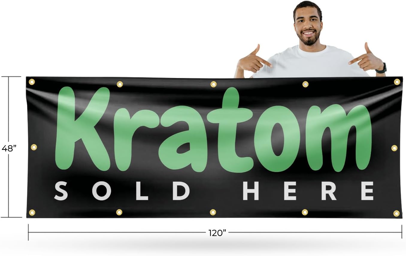 Kratom Sold Here Banner Sign 48 Inch x 96 Inch | 13 oz Vinyl with Metal Grommets | Heavy-Duty Single-Sided Outdoor Durable Printed High-Quality Weatherproof | Made in the USA