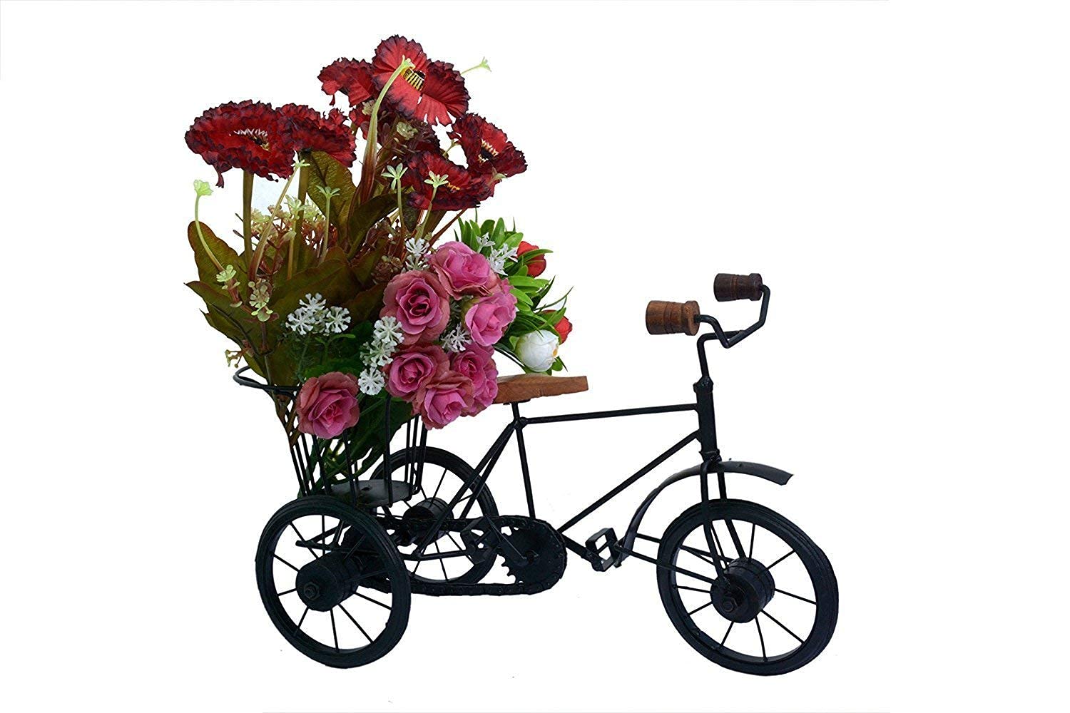 APEROL DESIGN Iron & Wooden/Metal Rickshaw Cycle for Flower Basket Holder/Pot Decorative and Corporate Gift Item Decorative Showpiece, 1 Piece