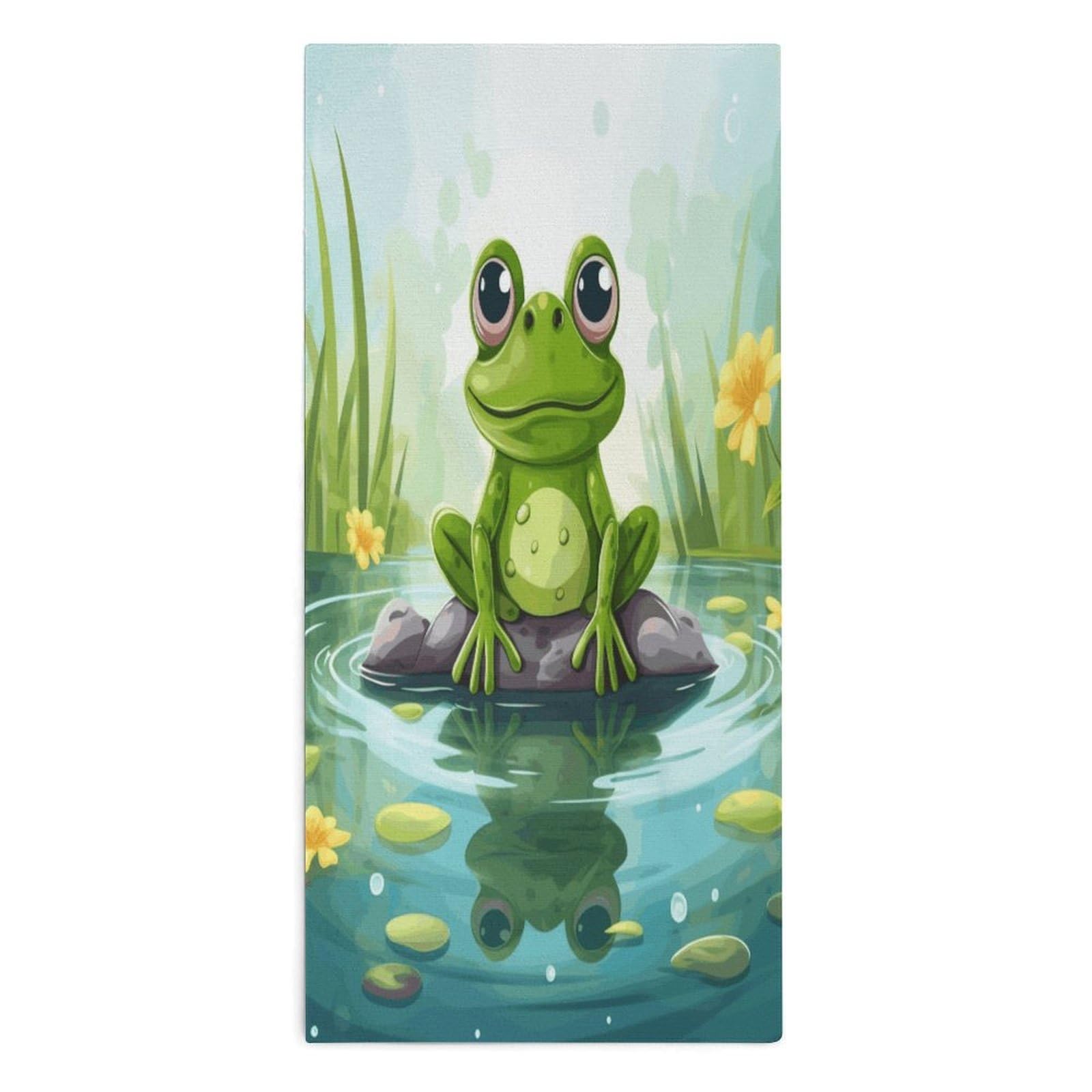 YUXBVKRS Frog in A Pond Hand Towels for Bathroom 14x29 Inch