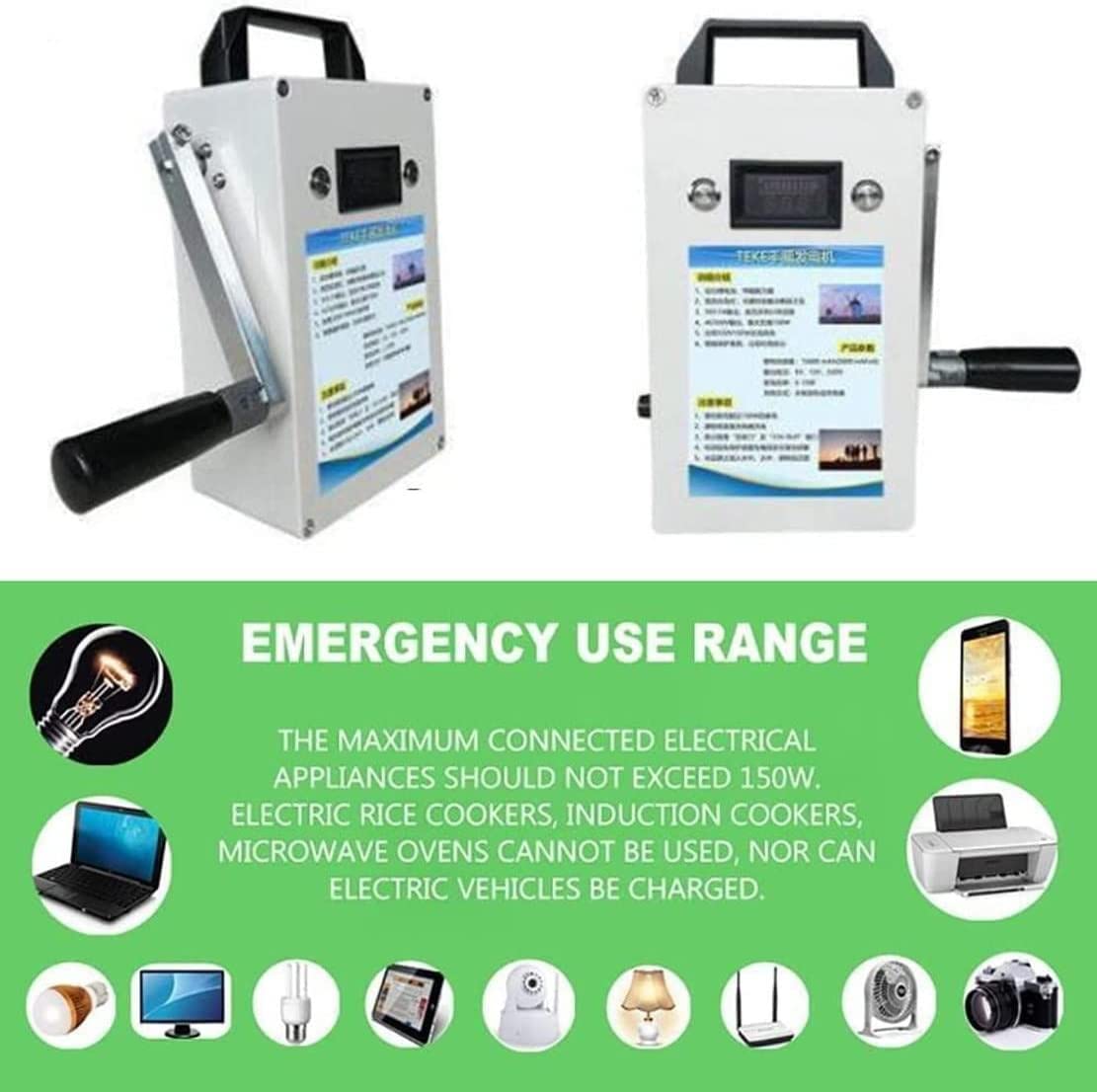 Generatore portatile a manovella da 150 W, dinamotore portatile di emergenza ad alta potenza con presa USB AC110V/220W per emergenza, campeggio, interruzioni di corrente improvvise