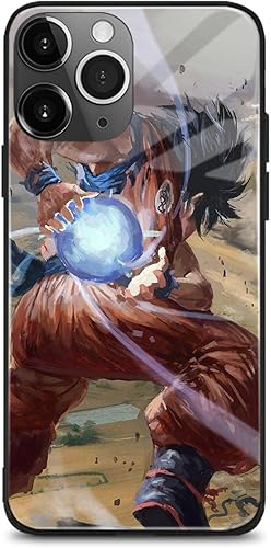 Carcasa de anime japonés anticaídas, diseño de manga antideslizante, de vidrio brillante para teléfono celular (para iPhone 14 Pro Max, Goku disponible en Yaxa Peru