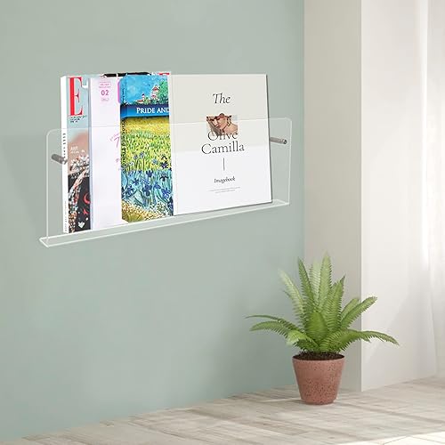 Miniatura 6 de Paquete de 2 soportes acrílicos para folletos, soporte de pared transparente para colgar revistas, estante de cómics, organizador de almacenamiento