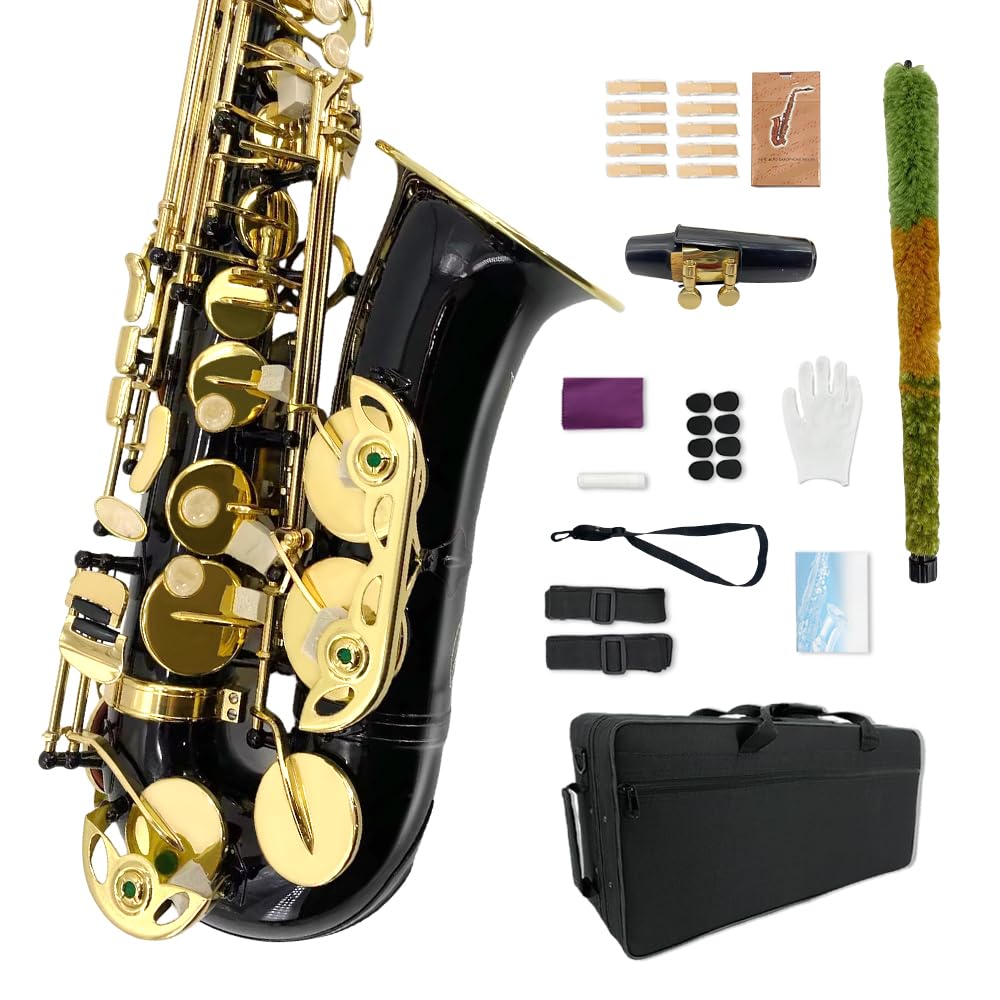 Sassofono E Flat, Sassofono contralto Mib Oro/Nero Kit completo con custodia e accessori per principianti