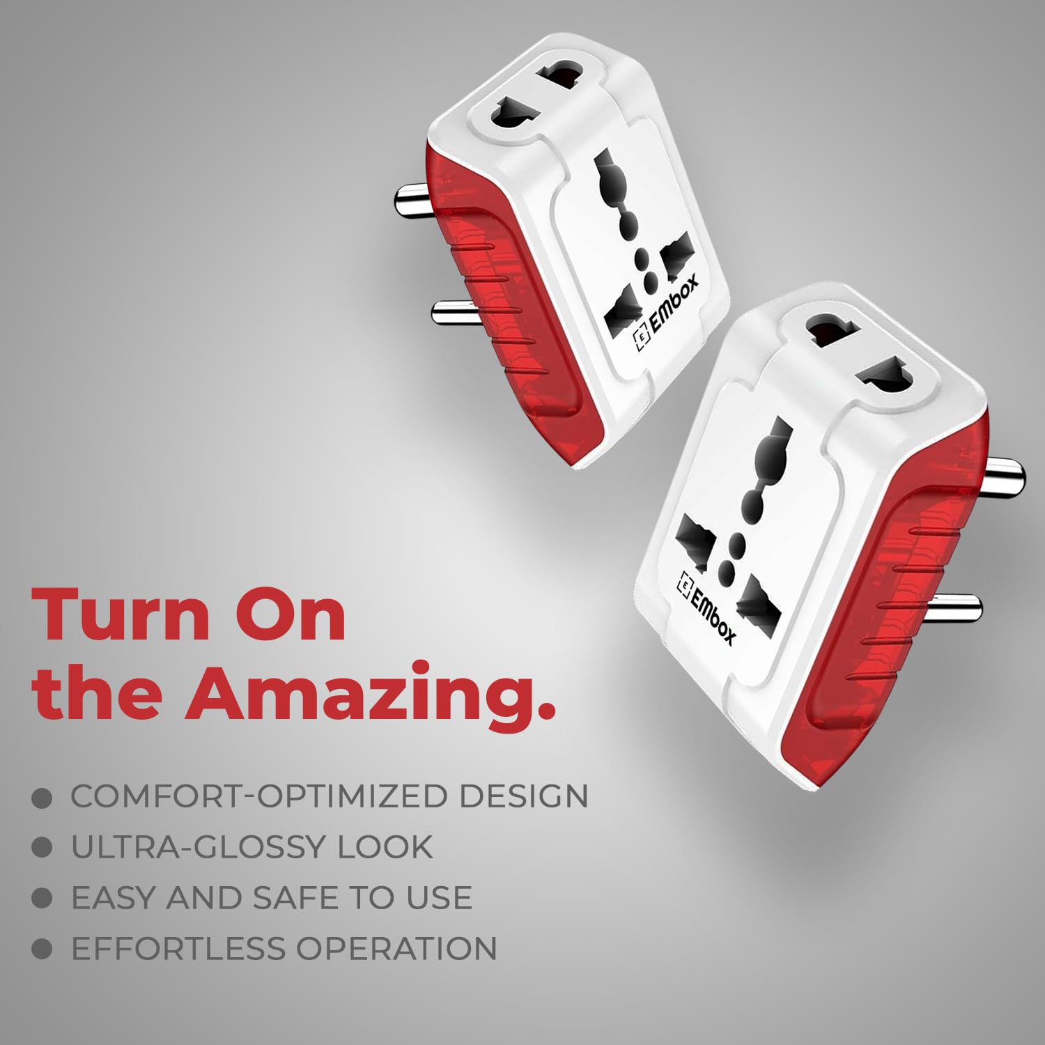 Embox 3 Pin 240V Multiplug Sockets | Multi Plug Adapter with LED Indicator | Supports 2-Pin&3-Pin Plugs | 3 Pin Plug Socket Home&Office Appliances | (Pack of 2) 1