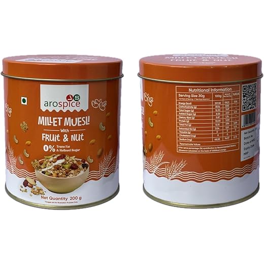 Arospice Millet Muesli with Fruit and Nuts 200g I Zero Trans