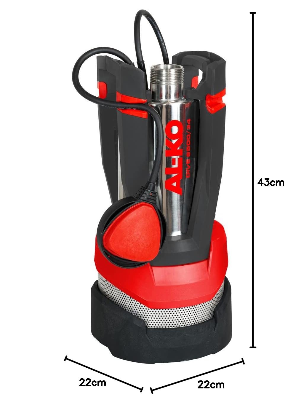 AL-KO Tauchdruckpumpe DIVE 6500/34, 1000 W Motorleistung, max. Fördermenge 6500 l/h, max. Förderhöhe 34 m, max. Eintauchtiefe 7 m, 3-stufiges Pumpenlaufwerk, Rot-schwarz