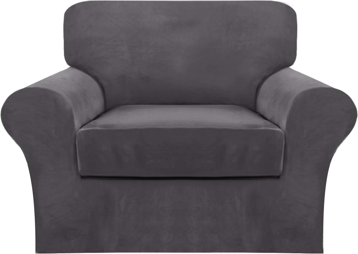 FantasDecor 2 Piece Chair Sofa Covers Velvet for Living Room Slipcovers with Individual Cushion Elastic Furniture Protector for Pets, Machine Washable (Armchair, Gray)