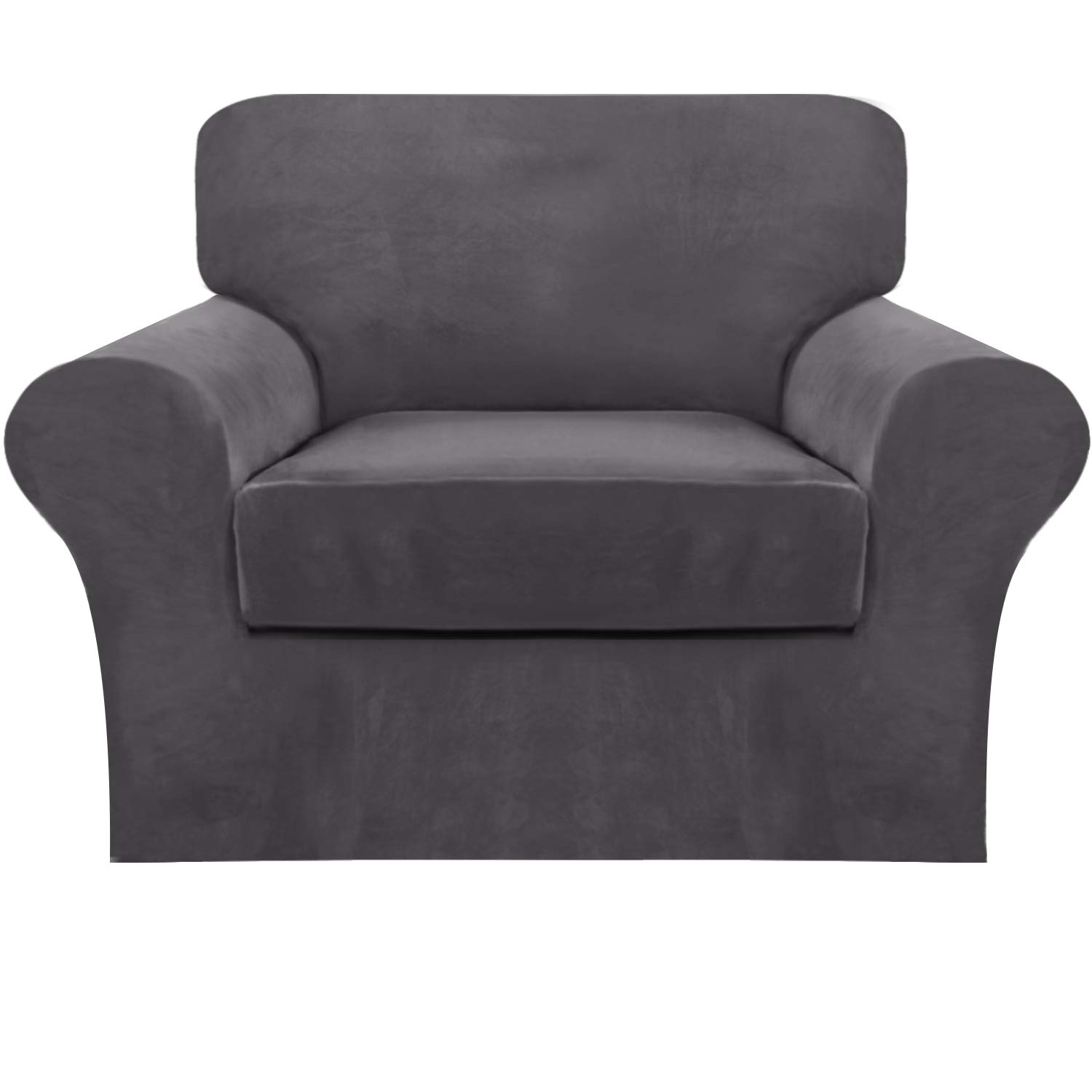 FantasDecor 2 Piece Chair Sofa Covers Velvet for Living Room Slipcovers with Individual Cushion Elastic Furniture Protector for Pets, Machine Washable (Armchair, Gray)