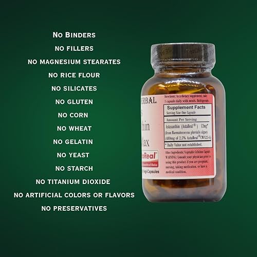 Miniatura 4 de Barlowe's Herbal Elixirs Suplementos de astaxantina | AstaReal Astaxantina Vegana Max 12mg | 60 Cápsulas Vegetales | Astaxantina