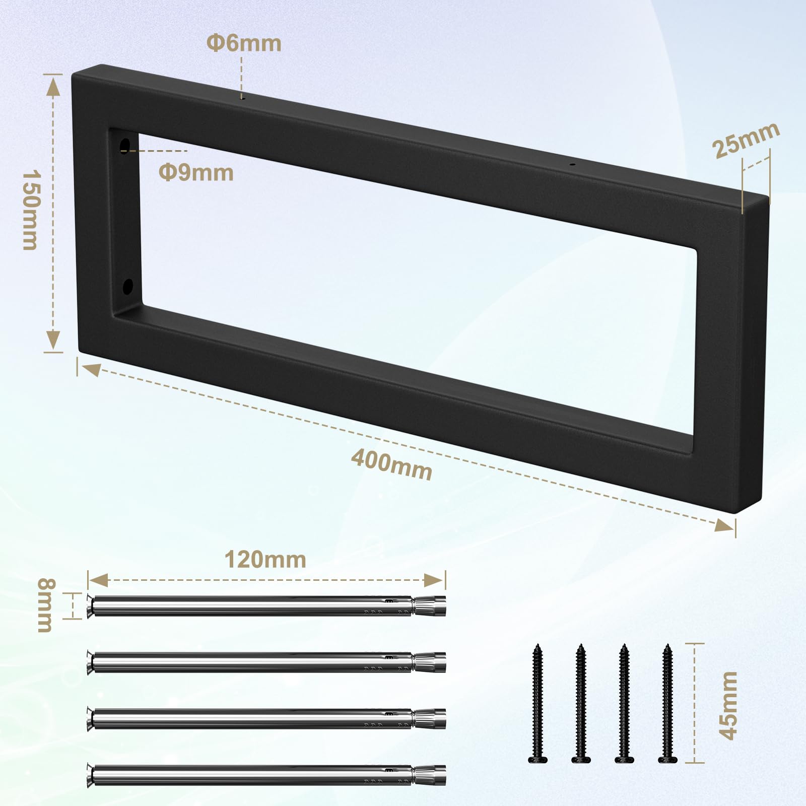 Soporte para lavabo, soporte para lavabo, soporte de pared de metal con estante, soporte de consola para lavabo, sujeción de pared versátil (Negro, 40cm / 4 piezas)