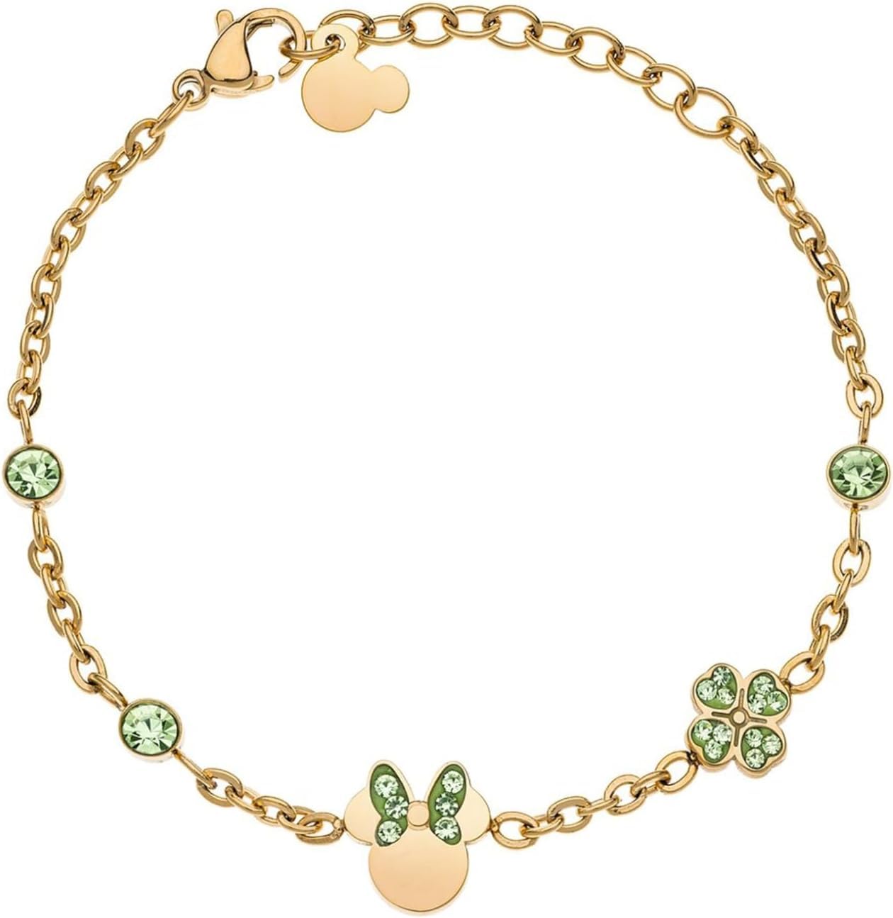 Disney Bracciale Minnie Mouse, Braccialeto in Acciaio Inossidabile e un piccolo Trifoglio per bambini e bambine, gioielli