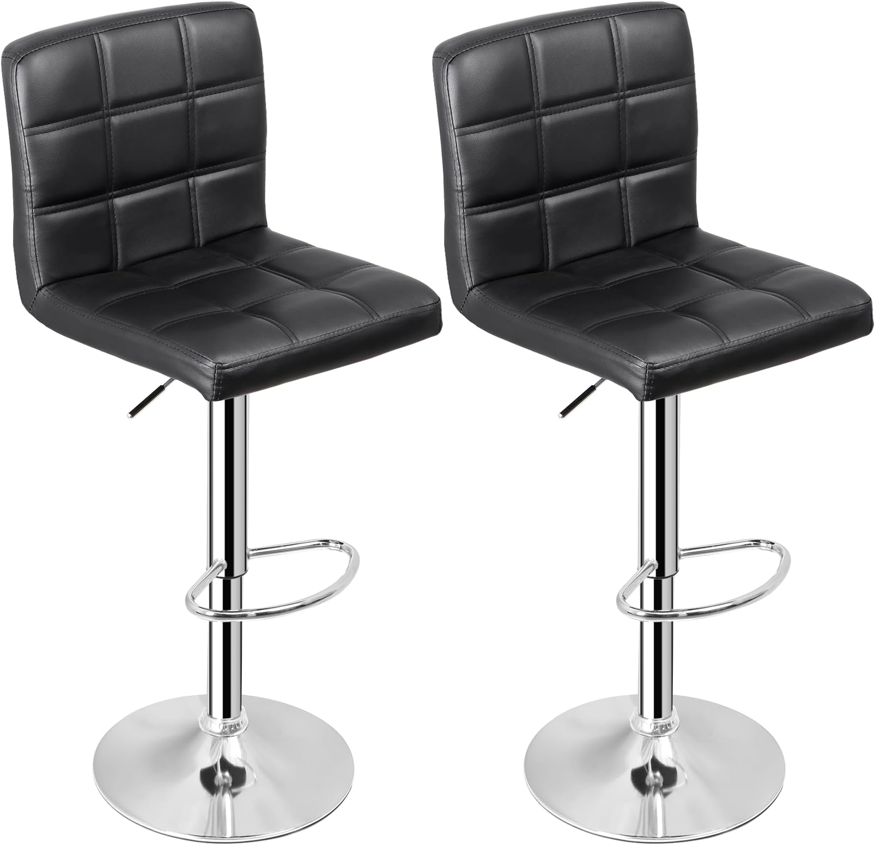 ZENY Adjustable Swivel Barstools Set of 2, Modern PU Leather Kitchen Counter Bar Stool/Chair, Square Back Bar Stool, Black