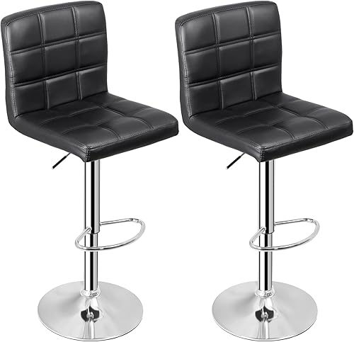 ZENY Juego de 2 taburetes de bar giratorios ajustables, modernos taburetes de bar de cocina de piel sintética, taburete de bar cuadrado, color negro