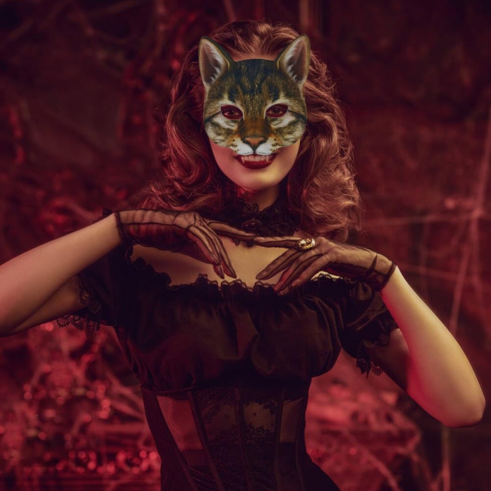 Cosysparks Cat Mask Cosplay Costume for Women Realistic Cat Animal Mask EVA Masquerade Mask for Fancy Dress Ball Carnival Halloween Animal Themed Party (Style 2) - Image 2
