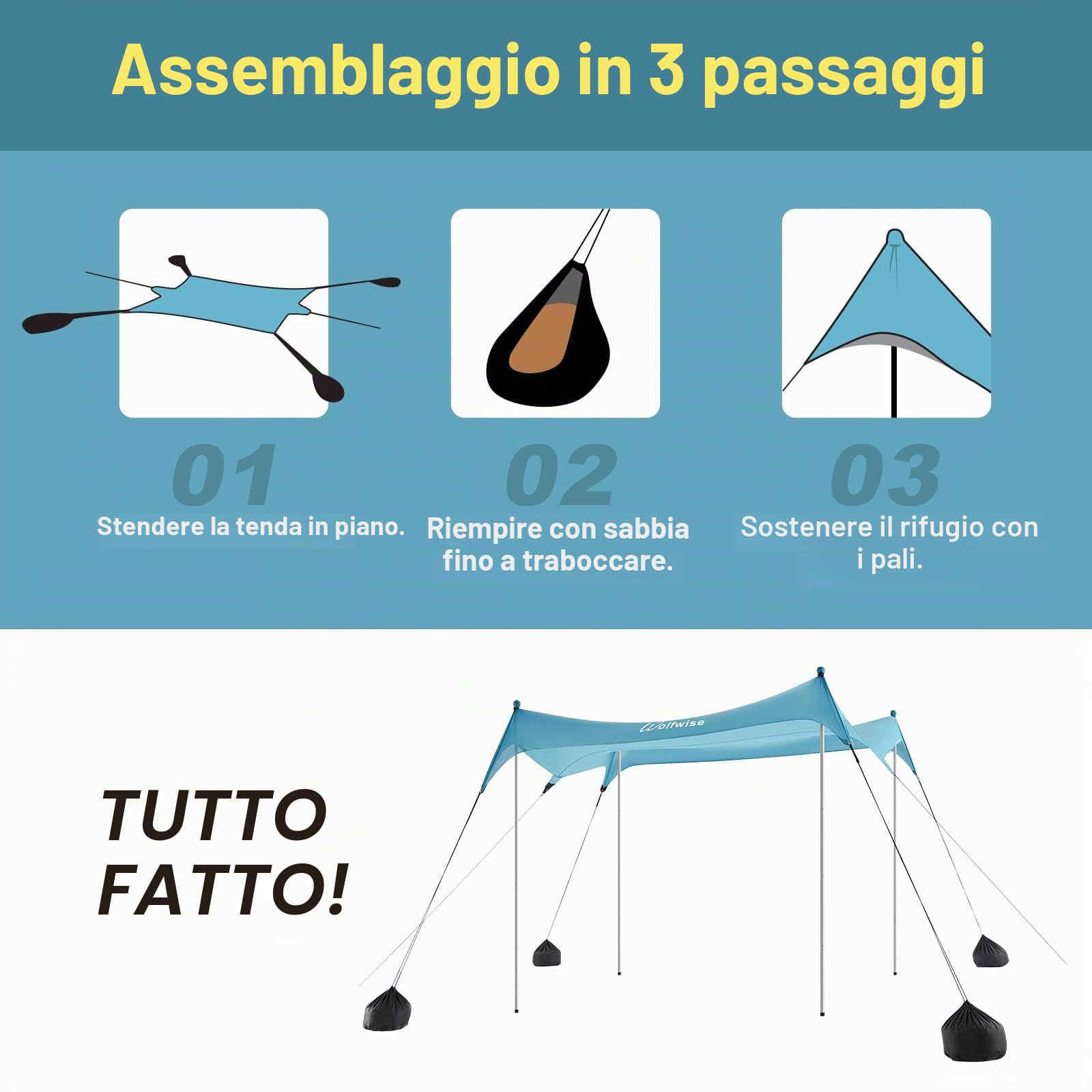 WolfWise Tenda da Spiaggia con Protezione Solare UPF50+