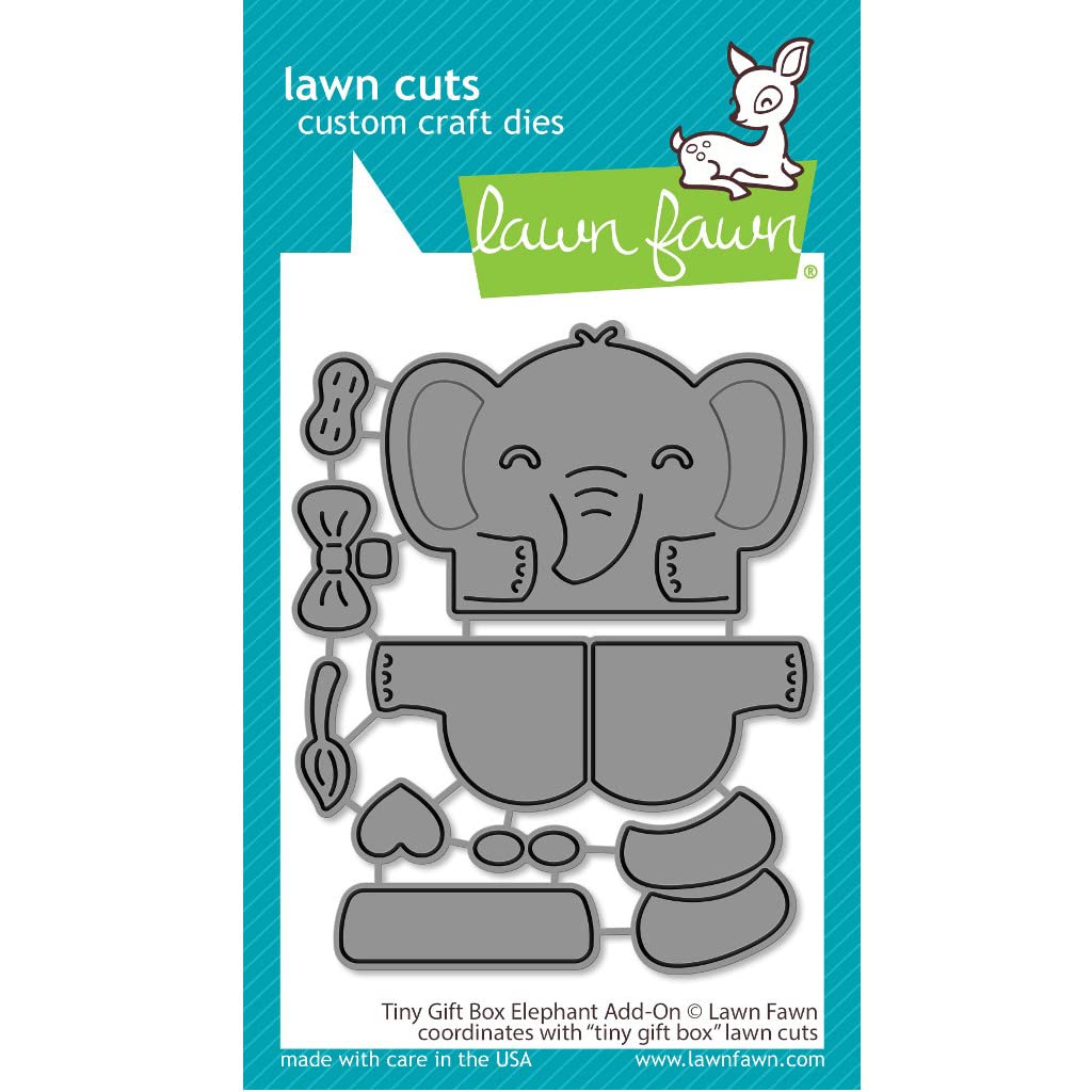 Lawn Fawn Tiny Gift Box Elephant Add-on Dies, Carnora Die Storage 6 mil Pocket, Bundle of 2 Items