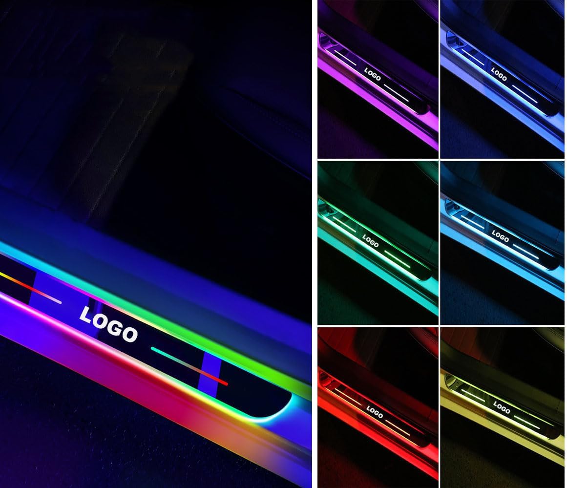 2 Pcs Led Door Sills for Car Magnetic, Welcome Lights with Auto-Sensing,7 Colors, 28 Dynamic Modes,Led Car Door Lights,Custom Logo or Text,Universal Car Compatible