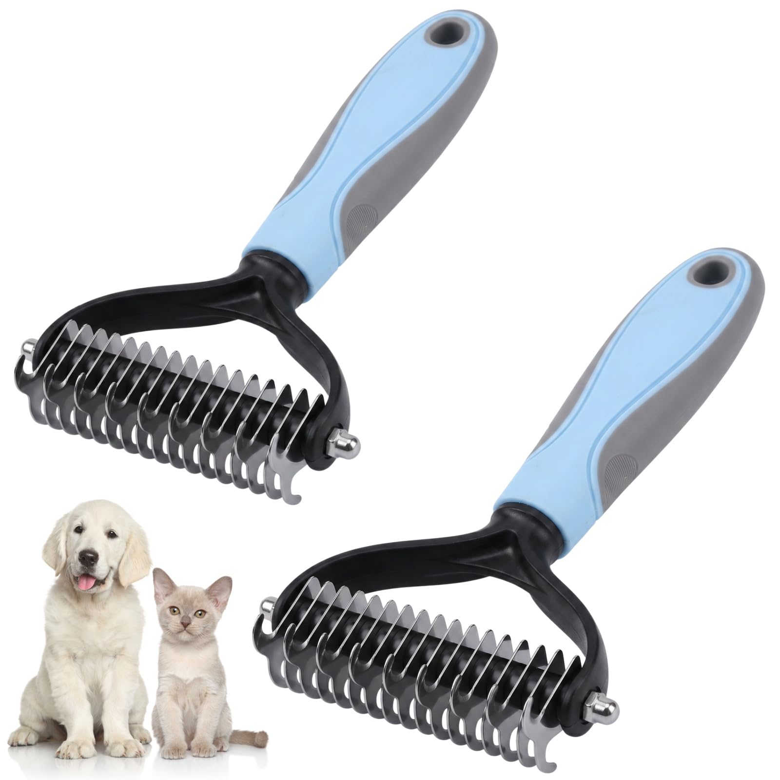 Unterwollkamm für Hunde und Katzen,Tierpflegewerkzeug zum Entfernen von Unterwolle (2 Stück rosa)