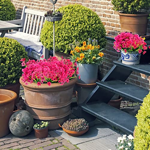 24 Bundles Silk Artificial Flowers Outdoor Uv Resistant False Flowers No Fade Cemetery Flowers Floral Hanging Bouquet Outdoor Artificial Plants For Indoor Outside Home Porch Box Decor (Rose Red) #TOP5