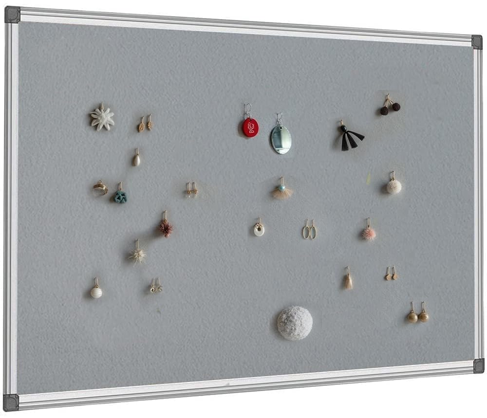 BIBOC Grey Fabric Bulletin Board, 36 x 24 inch, Wall Mounted Fabric Notice Board Cork Bulletin Board, Felt Board, Pin Board, Memo Board Sliver Aluminum Framed for Homes or Offices School