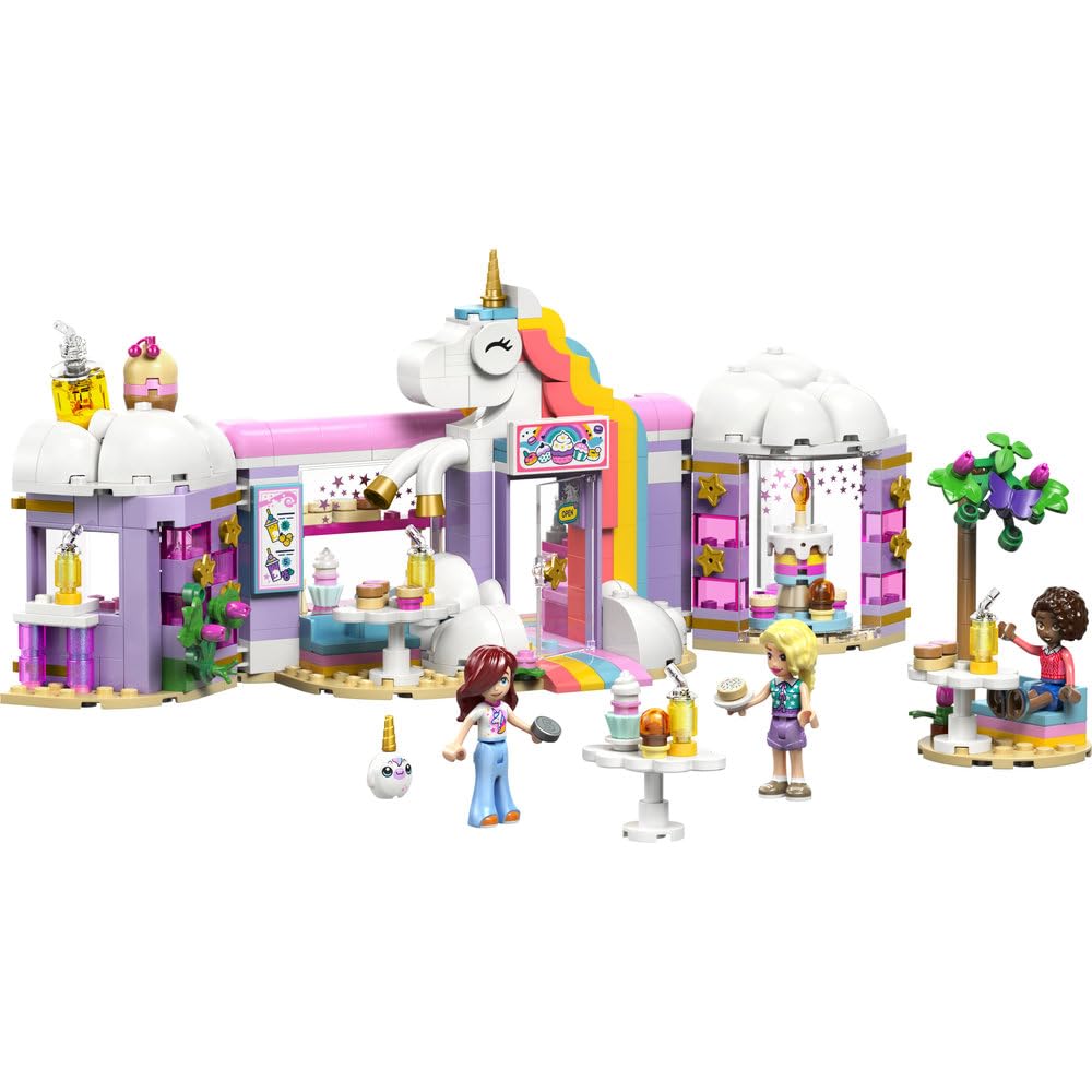 LEGO Friends Jednorożcowa kawiarnia, trzy minilaleczki i tęczowy jednorożec, zabawka dla dziecka do odgrywania ról, pomysł na prezent dla 6-latki na urodziny, klocki dla dziewczynki i chłopca 42684