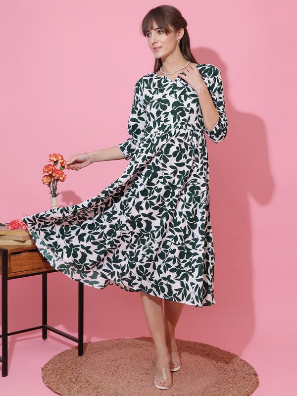 Image of Sheetal Associates Women's Casual 3 /4 Sleeve Crepe Fit and Flare Dress| Comfortable Relaxed Fit Summer Party Dress