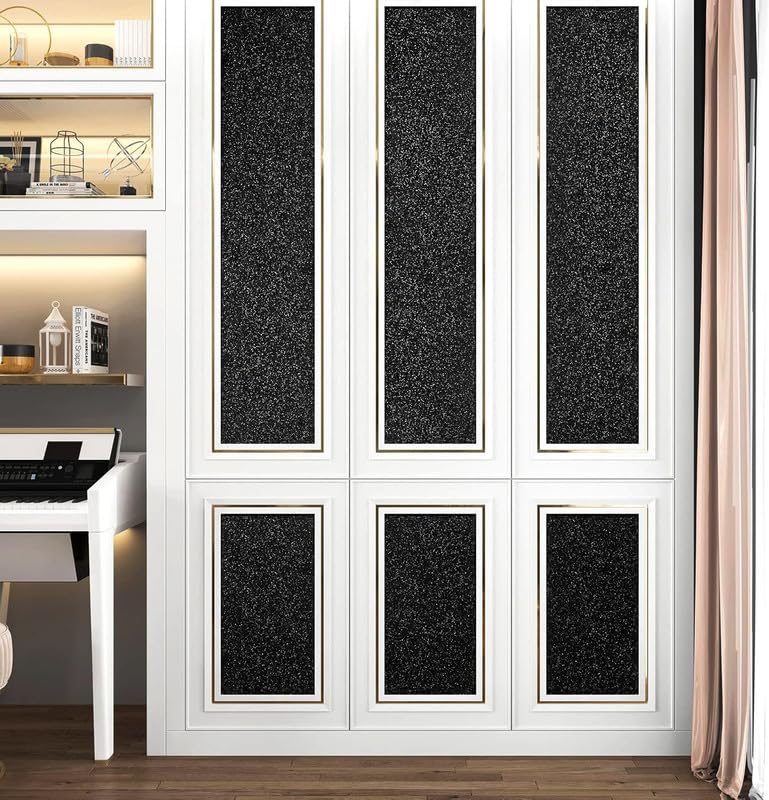 Image of Black Glitter Wallpaper Border Peel and Stick Wall Border Sparkle Black Contact Paper Self Adhesive Removable Glitter Wall Borders for Girls Bedroom Dresser DIY Crafts 4x144 Inch