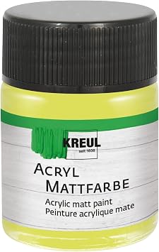 KREUL 75540 Acrylic Matte Paint, Lemon in 50 ml Glass, Creamy Opaque, Quick-Drying Water-Based Paint, Suitable for Many Different Surfaces