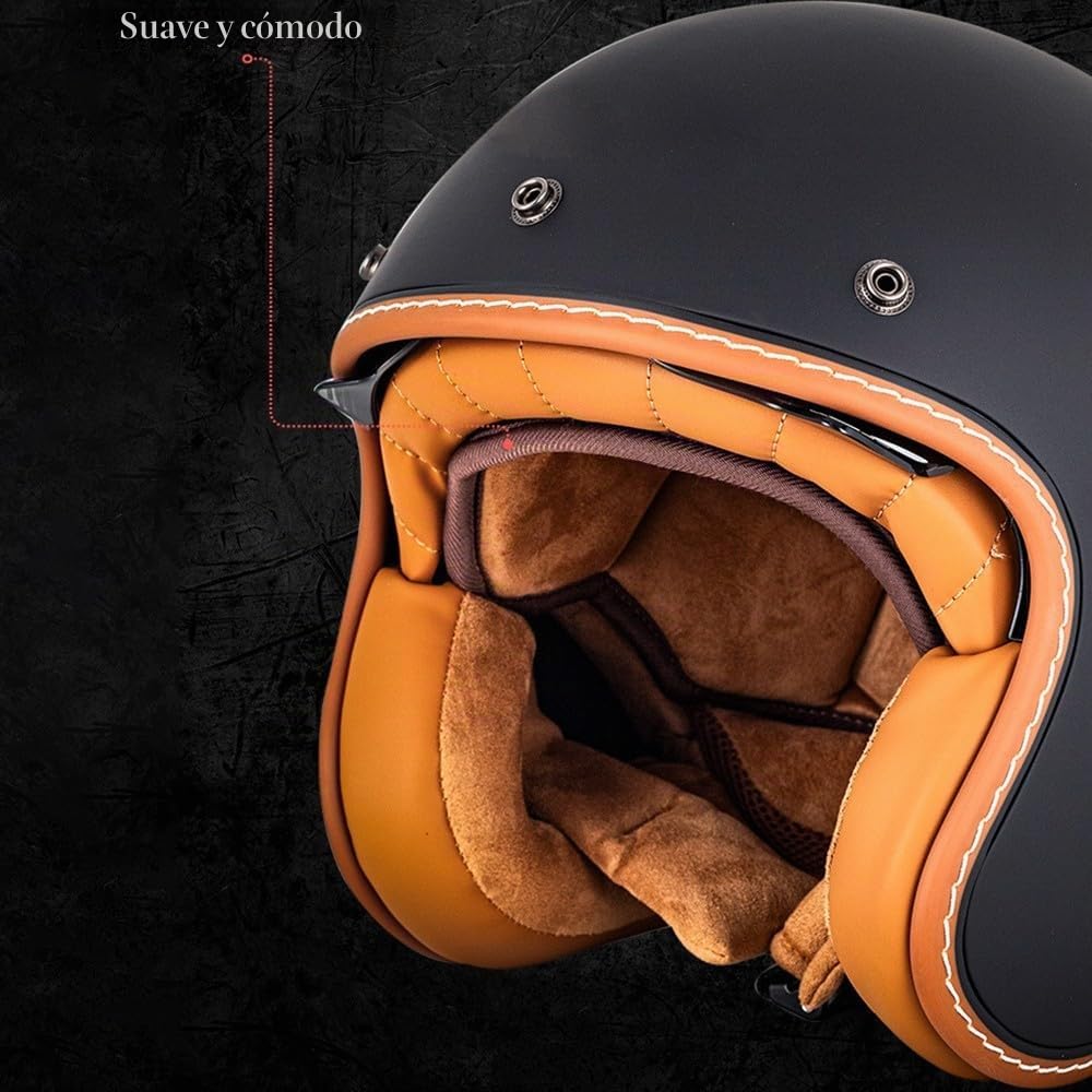 Vintage Casco Moto Abierto, Cascos Jet Retro con Gafas, Casco Scooter Retro Homologado ECE, Cascos Jet para Hombre y Mujer Casco de Motocicleta, 3/4 Casco