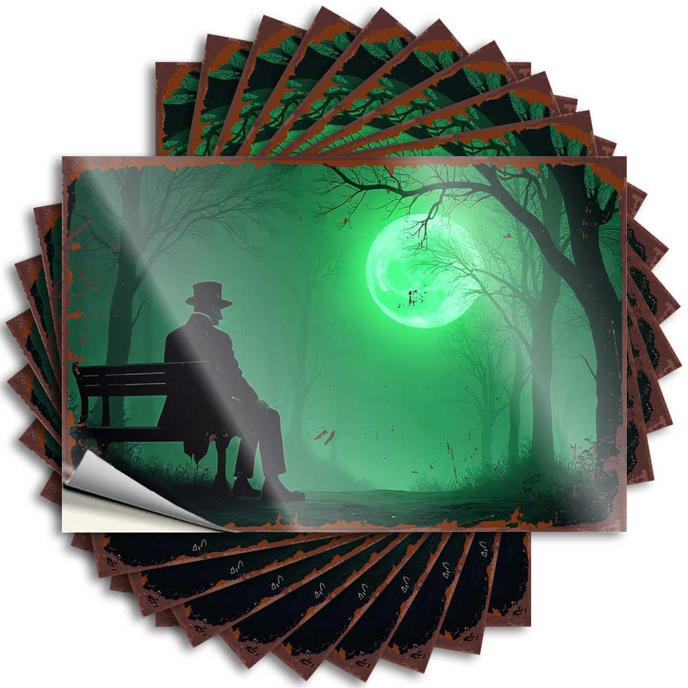 A Solitary Figure Under A Haunting Green Moon Bumper Teens Self Adhesive | Neutral Cover Vinyl Sticker Pack for Birthday(6X9CM)