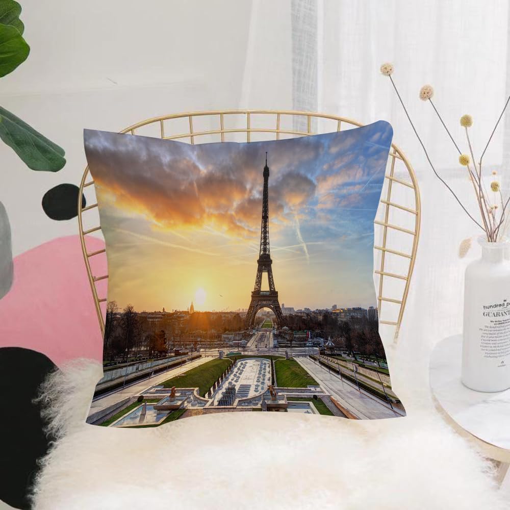 HYOSXW Cushion Cover,Throw Pillow Case Home Decorative for Living Room Bedroom Sofa Chair 16X16 Inch,Eiffel tower set, Sunrise in Paris, with images of the Eiffel Tower,Pillowcase 40X40cm