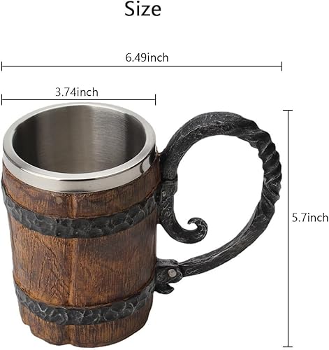 Miniatura 7 de Taza de barril de cerveza de madera sintética hecha a mano vintage, taza con asa, taza de cubo de resina para hombres, jugo de bebidas de café,