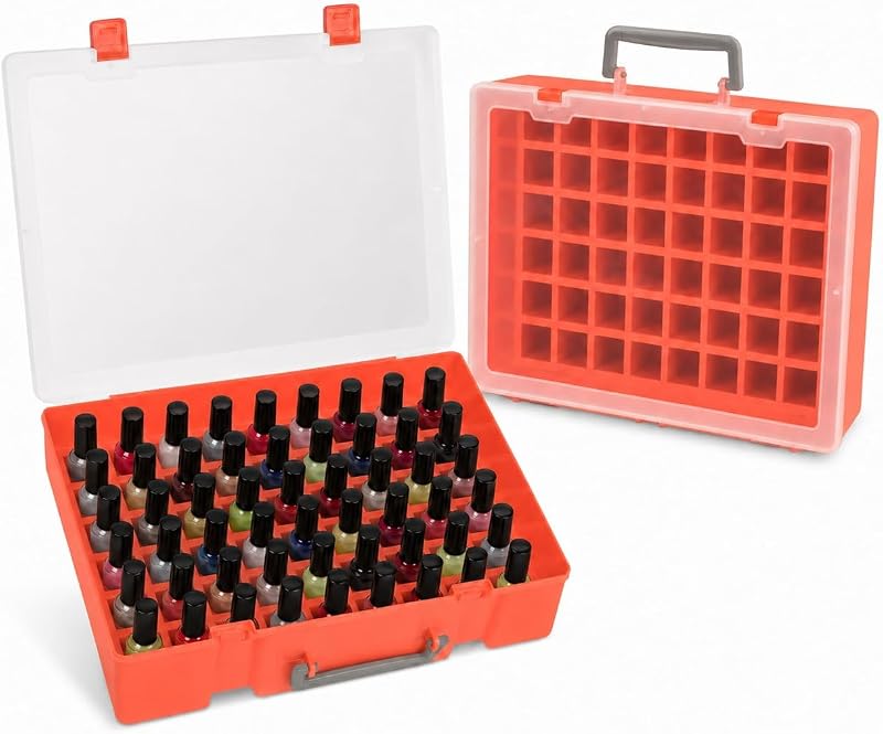 FULLCASE Maleta Organizadora para Esmaltes com Espuma, Capacidade para 54 Frascos, Laranja