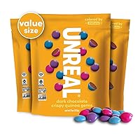 Vista 1 de UNREAL Gemas de quinua de chocolate oscuro (3 bolsas de tamaño económico), veganas, colores de la naturaleza, comercio justo, sin OMG, sin gluten