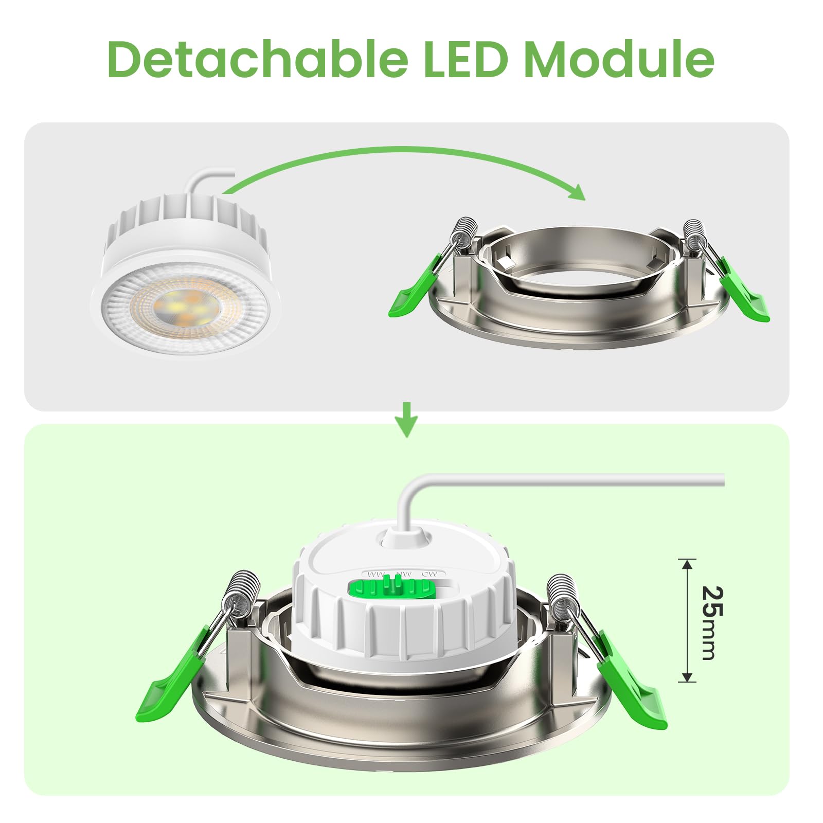 ALUSSO LIGHTING Spot LED Encastrable Nickel 6W 230V, 45° Pivotant Orientable, Trou Φ75-78mm, Dimmable Chaud 3000K Naturel 4000K Froid Blanc 6500K, 540lm Plafonnier Encastré, Lot de 6