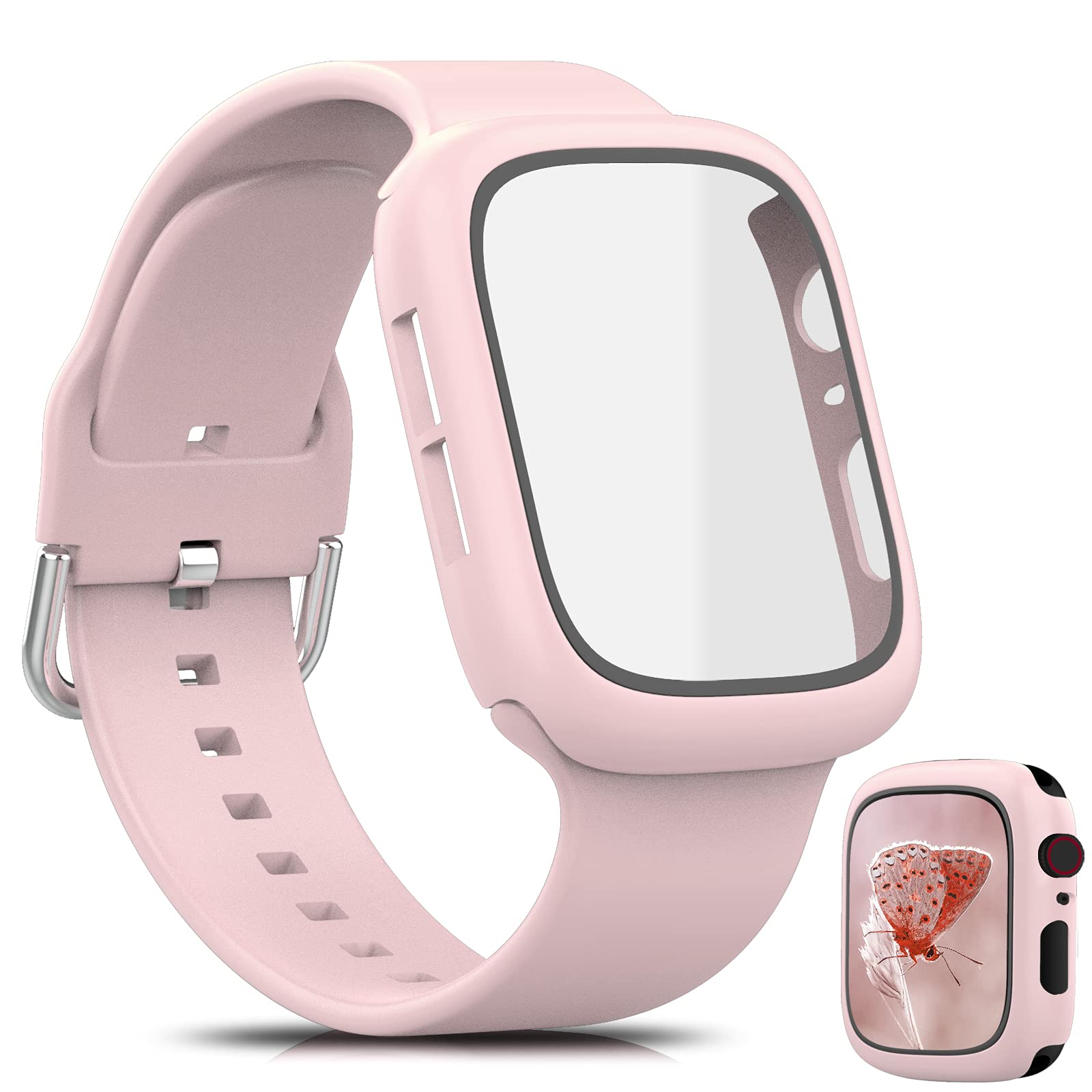 EPLST Sport Bands with Hard PC Screen Protector Case Compatible with Apple Watch 40mm, Soft Silicone Replacement Strap Women Men Wristbands for iWatch Series 6 5 4, SE