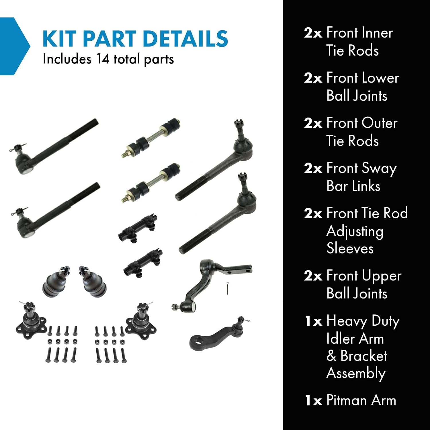 TRQ Front Steering & Suspension Kit Ball Joint Idler Arm & Bracket Assembly Pitman Arm Sway Bar Stabilizer Link Tie Rod Tie Rod Adjusting Sleeve Compatible with Chevrolet GMC