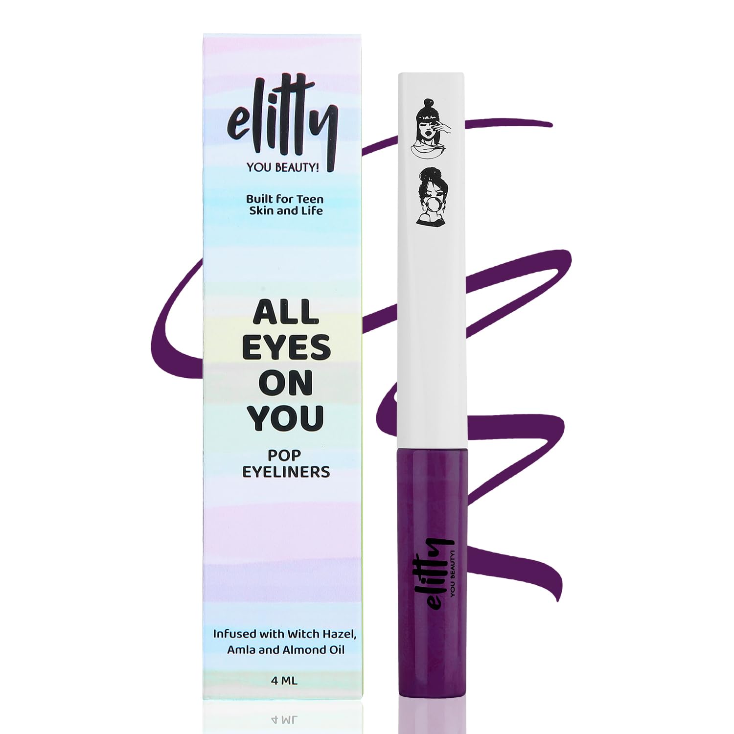 elitty waterproof eyeliner - 4g purple colour with intense matte finish | smudge proof, long lasting liquid liner for eye makeup | quick drying formula with fine tip for smooth, precise application