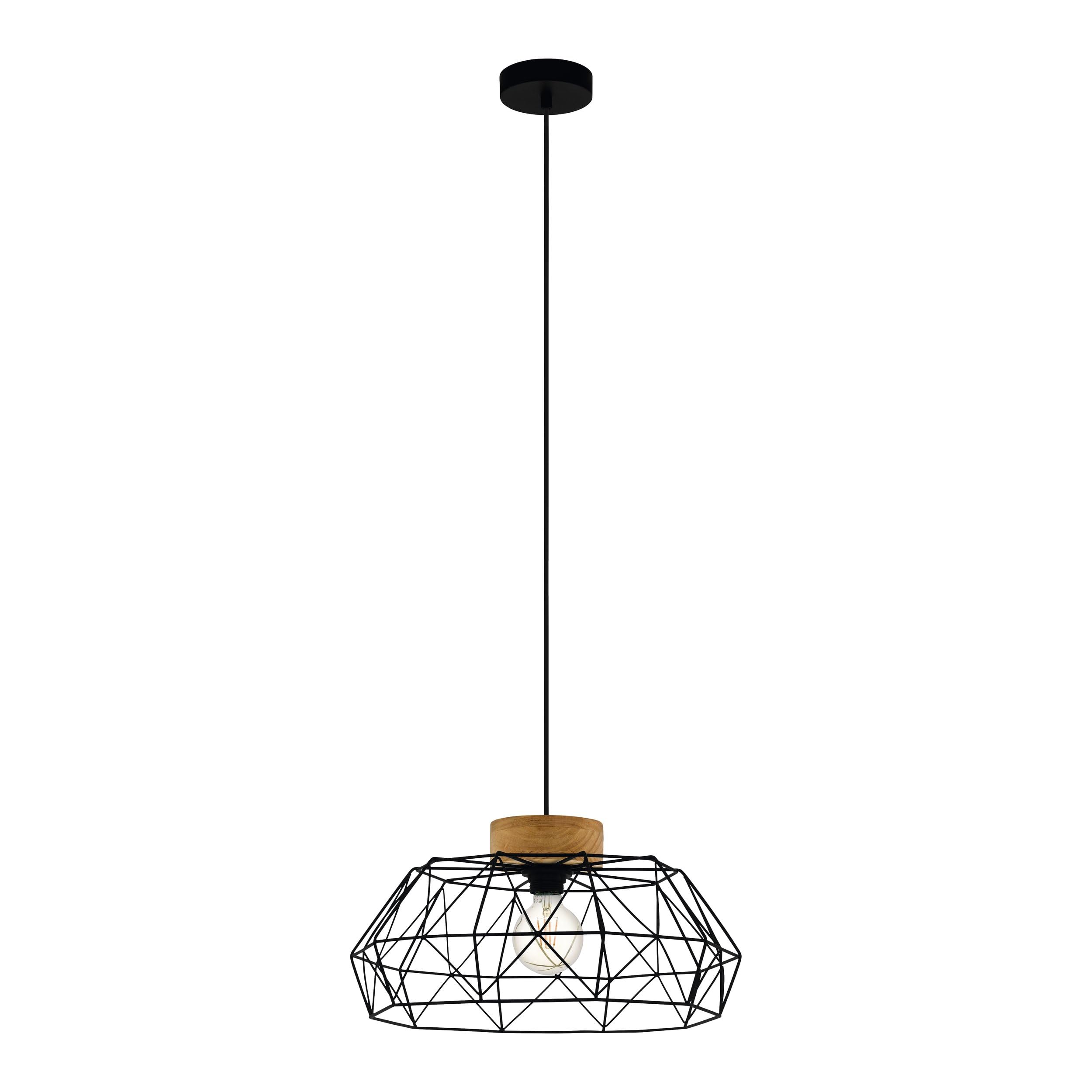 Eglo Padstow Geometric Black Wire Steel & Wood Pendant