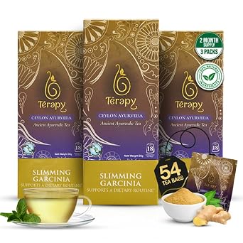 Terapy Ceylon Slimming Garcinia Tea 2 month supply | All Natural Herbal Slimming Tea Bags featuring Garcinia Cambogia| Individually Wrapped Tea Bags - 54 Count
