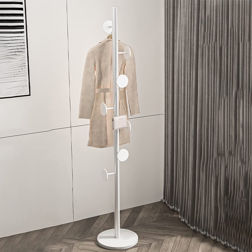 HYLYGFH Stylish Free-Standing Coat Rack with Marble Base, 7 Hooks Hat Hanger & Hall Tree for Coats, Scarves, Backpacks, and Umbrellas - Modern White Design