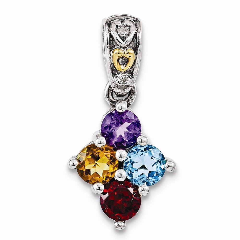 Family CelebrationSterling Silver & 14k Four-stone and Diamond Mother's Pendant Semi-Mount