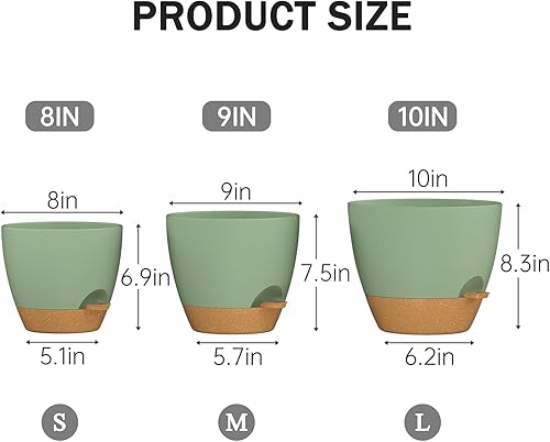 Miniatura 3 de ZMTECH Paquete de 3 macetas de 8910 pulgadas con borde de riego automático con agujeros de drenaje y platillo extraíble, maceta de plástico para