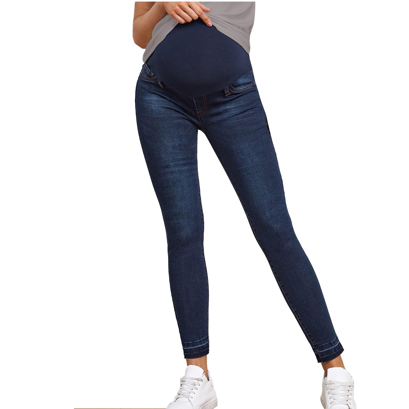 Jean de grossesse pour femme - Coupe skinny - Stretch - Taille haute - Extensible - Décontracté - Confortable et doux - Pantalon long en denim pour femme