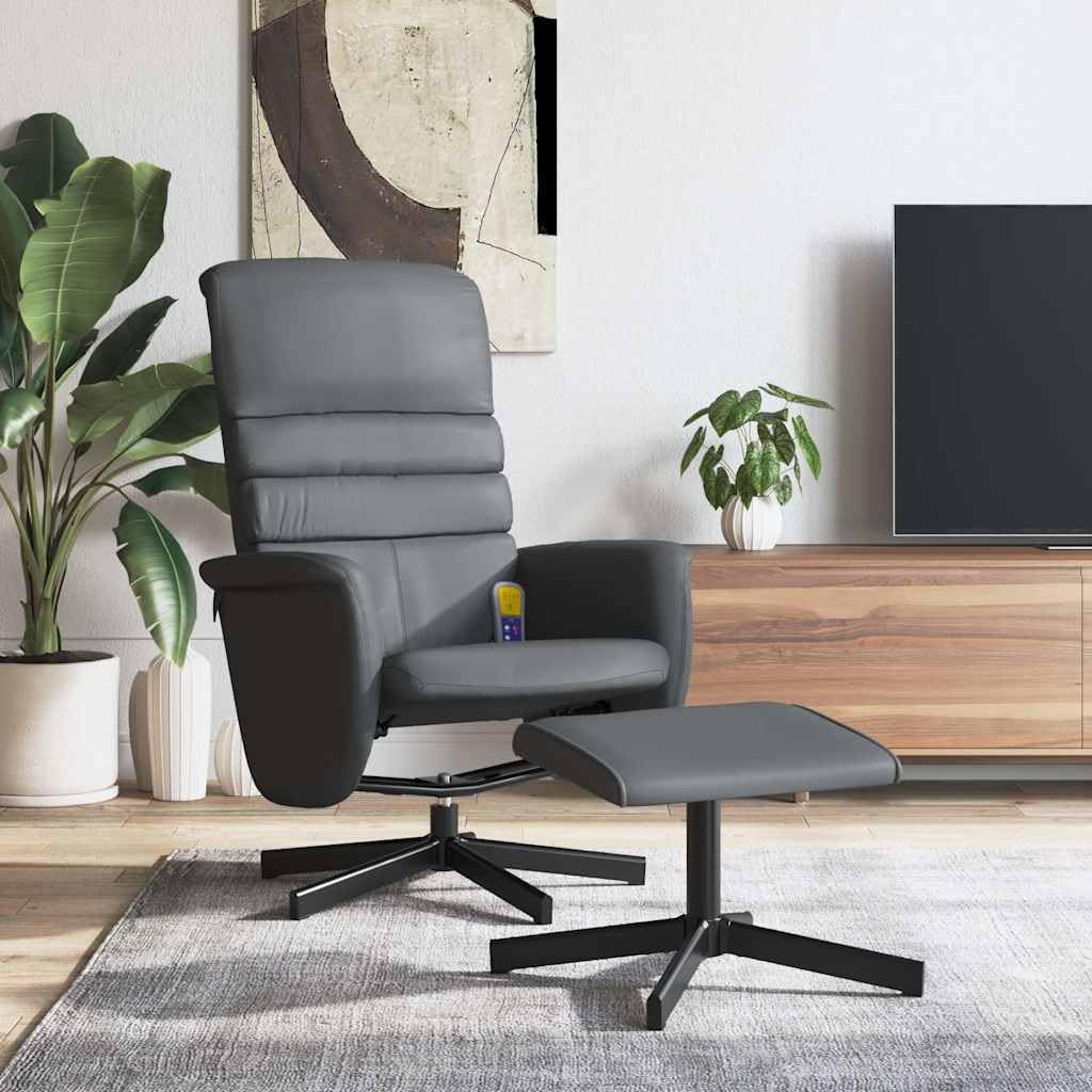 vidaXL Massagesessel, Sessel Verstellbare Rückenlehne, Drehbar Fernsehsessel Relaxsessel mit Fußhocker, Liegesessel Polstersessel Ruhesessel, Grau Kunstleder