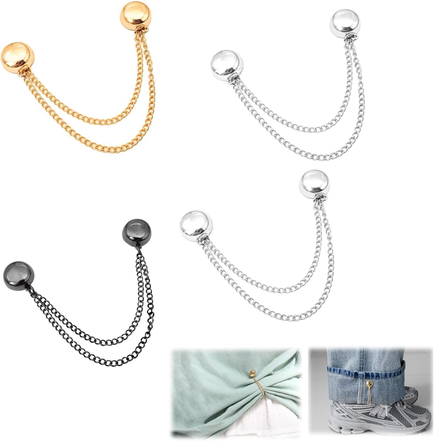 4 Pcs Magnetic Clothing Clips,Multi-Function Round Strong Magnetic Snap Clips,Adjustable Magnetic Buckles,Removable magnetic clothing clips,for Daily clothing Arrangement,Trouser Legs(3 Colors)